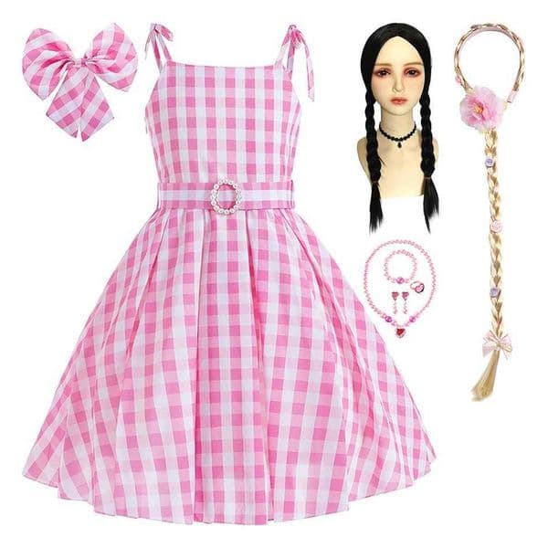 Summer Baby Girl Plaid Slip Dress Kids Halloween Barbi Cosplay Costumes Child Christmas Carnival Girls Party Princess Dresses L260522