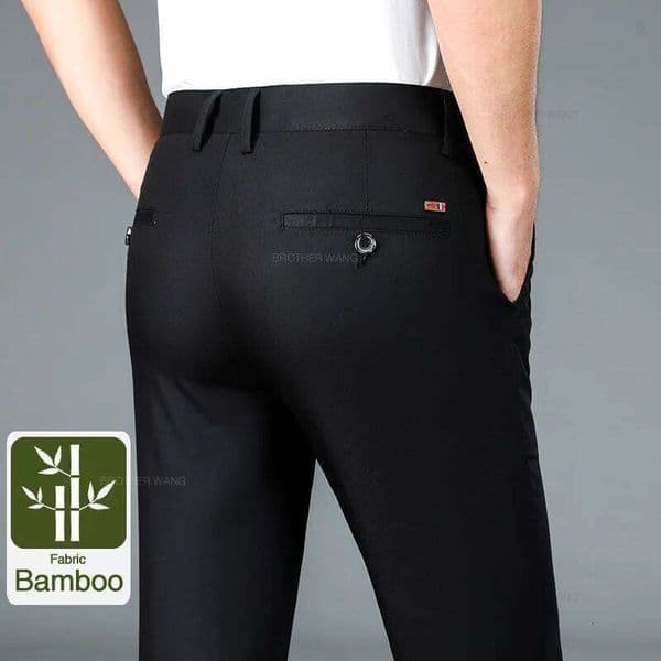 Bamboo Fiber Fabric Men's Casual Pants Summer New Ultra-thin Elastic Soft Straight Business Trousers Classic Black Khaki Gray 26L0522