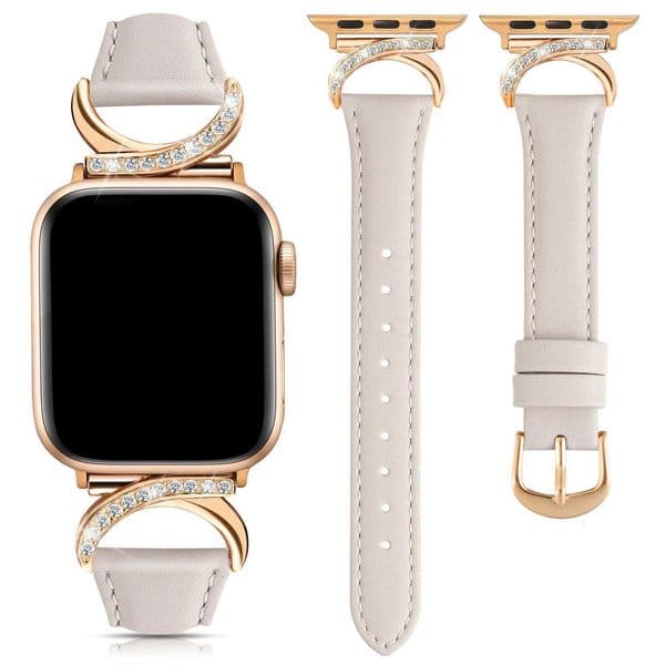 Suitable for Watch 11/10/9/8/7/6/5/4 moon-shaped rhinestone leather straps iWatch 40/44/41/45/42/46/49MM strapsJ260522