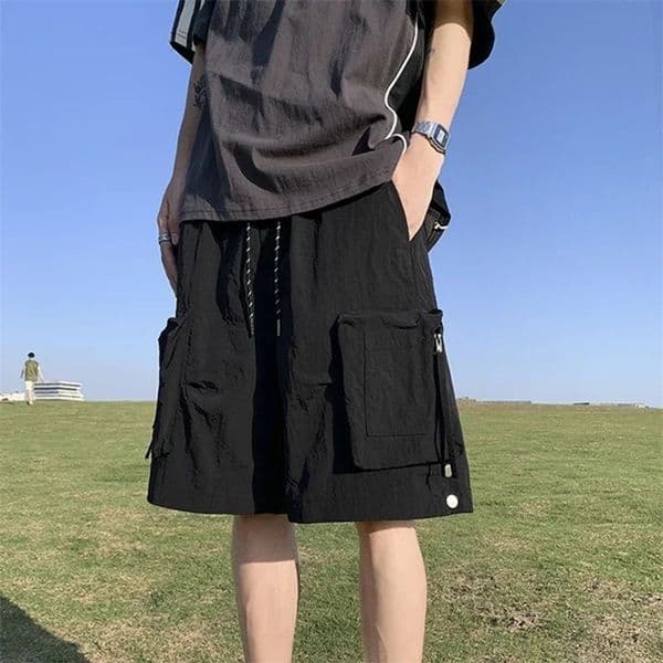 Summer Drawstring Cargo Shorts For Men High Street Pocket Baggy Bermudas Homme Casual Purple Y2K Streetwear Sweatpant Shorts 260509CJ