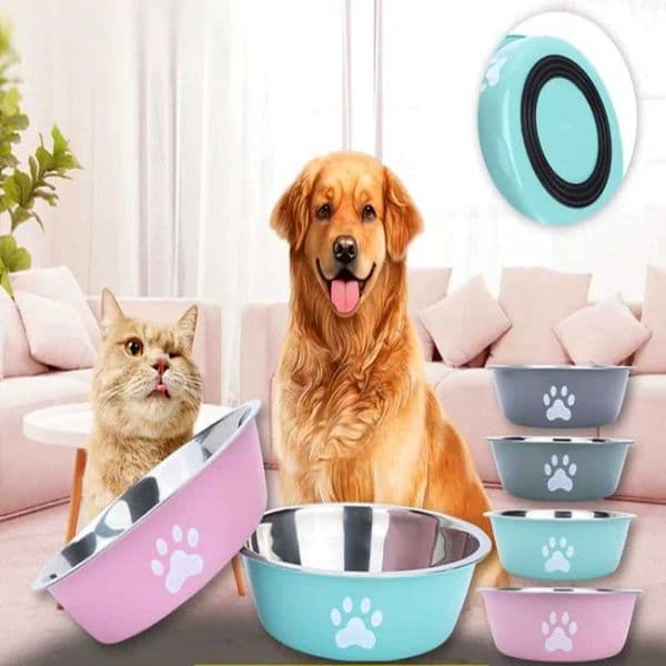 Large capacity stainless steel dog bowl anti-slip anti-rust dog water bowl pet feeder double-layer cat bowl suitable for puppies C260522
