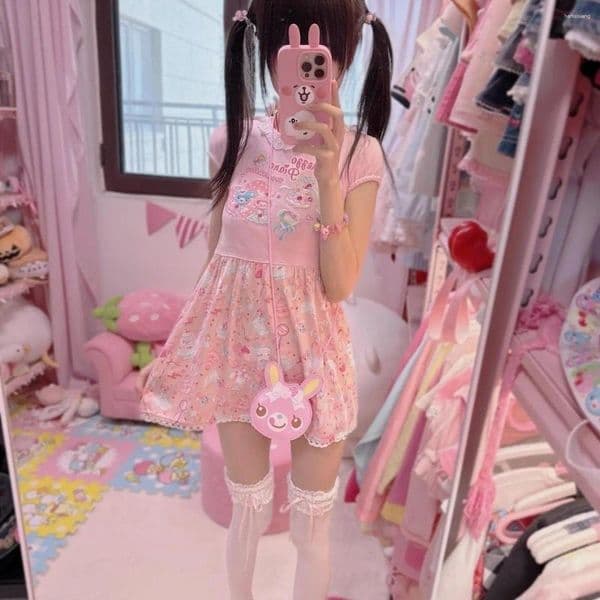 Casual Dresses Summer Short Sleeve T-Shirt Dress Print Soft Girl Skirt Sweet Cartoon Style Revival Daughter's A-Line
