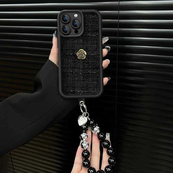 Stylish 3D Golden lia Flower Lanyard Phone Case For iphone 16 15 14 13 12 11 Pro Max Plus Lens Protection Shockproof CoverJ260522