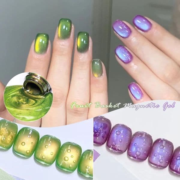 MEET ACROSS Guava Grape Color Cat Magnetic Gel Green Glass Bead Eye Soak Off UV Nail Art Varnish Salon Home DIY 260521