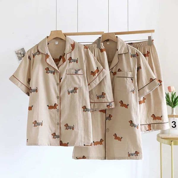 2026 New Summer Couples Pajama Set 100 Cotton Gauze Cute Mens and Womens Short Sleeve Shorts Two Piece Set Home ClothesJ260522