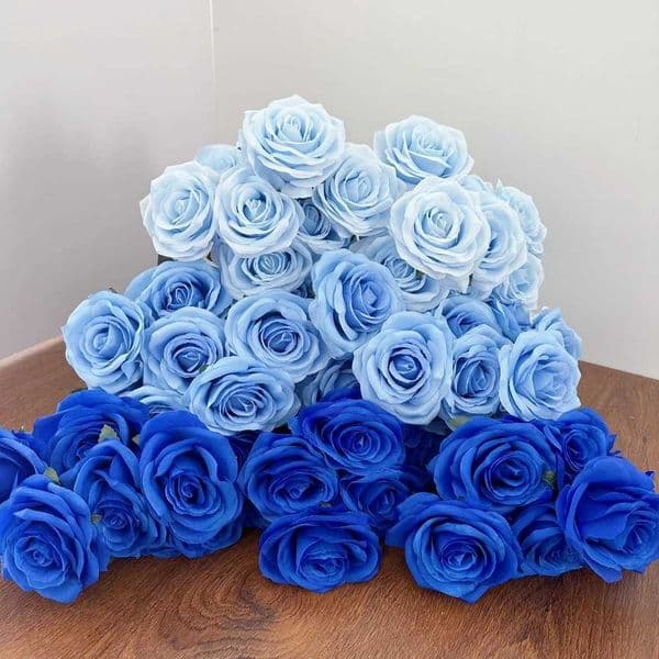 Beautiful 9 Heads Roses Bouquet Artificial Flower Blue Silk Fake Roses Bridal Bouquet Home Room Decoration Wedding Desktop L260522