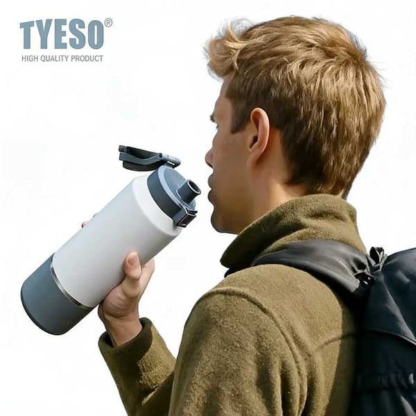 Tyeso 1200ML Thermose Insulated Water Bottle Travel Mug Handle Leak-Proof Lid for Outdoor Sports Hiking Large Capacity Drinkware T260520