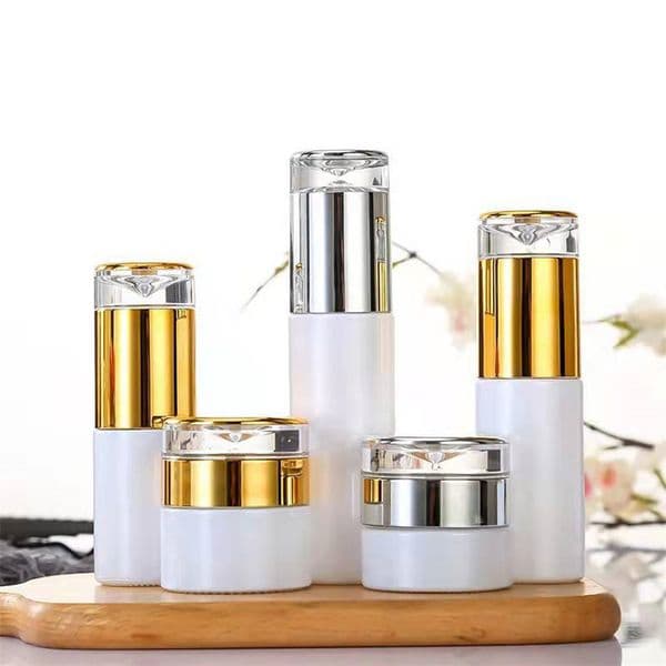 Luxury White Round Empty Skincare Packaging 30ml 50ml 100ml Glass Lotion Pump Bottle Cosmetic Jar