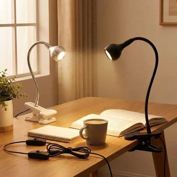 USB Powered Clip-on Reading Lamp Flexible Gooseneck LED Book Light Dimmable Bedside Table Lamp Eye-Caring Study Light for Bed C260521