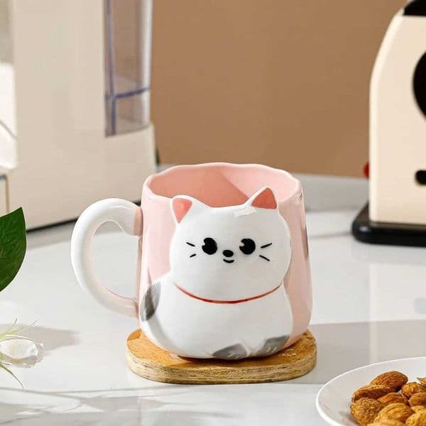Drinkware 3D Embossed Ceramic Mug Cartoon Hand Painted Milk Mug Cat Pattern 500ml Coffee Cup Home UseT260522