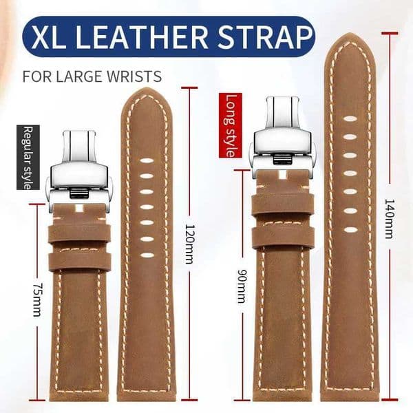 XL extended lenght 14090mm leather watch strap for Hamilton Panerai SEIKO lengthening and thickening mens watch band 22MM24MMJ260522