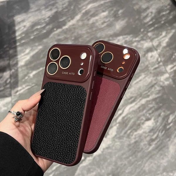 Luxury Crystal Large Window Lychee Leather Case for iPhone 17 16 15 14 13 12 11 Pro Max Shockproof or Soft Bumper Cover SkinJ260522