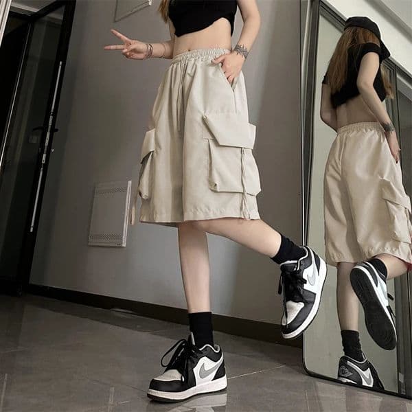S-3Xl Y2K Cargo Shorts Women Harajuku Black Oversized Wide Leg Shorts Summer Streetwear Fashion High Waist Baggy Short Pants 260521