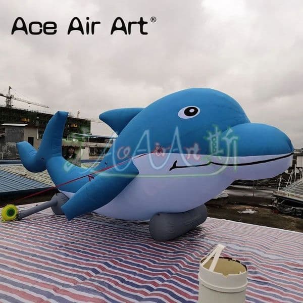 12m length (40ft) with blower Blue And White Outdoor Event Advertising Gaint Inflatable Dolphin Model Inflatable Animal For Aquarium/Zoo Promotion