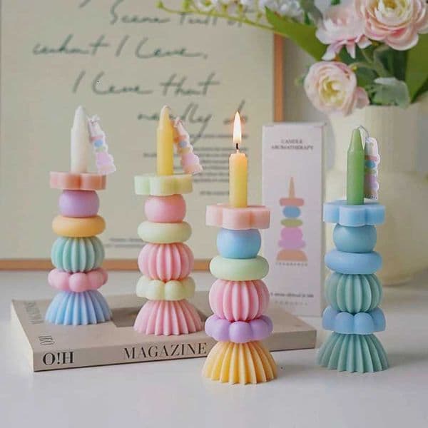 Rainbow Stackable Candle Scented DIY Home Decorative Candles Building Blocks Taper Candle Modern Home Decor H260522