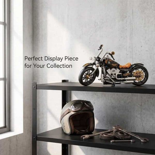 Vintage Style Motorbike Construction Toy Black Gold Technic Brick Model for Adults Z260522