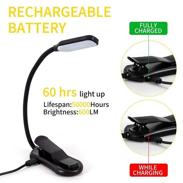 Rechargeable Book Light Mini 7 LED Reading Light 3-Level Warm Cool White Flexible Easy Clip Lamp Read Night Reading Lamp in Bed C2605211