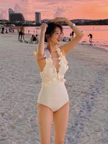 Pure Desire White E One-Piece Swimsuit Women's High-End Feeling Lace V-Ne Sexy Spring Vaion Swimwear