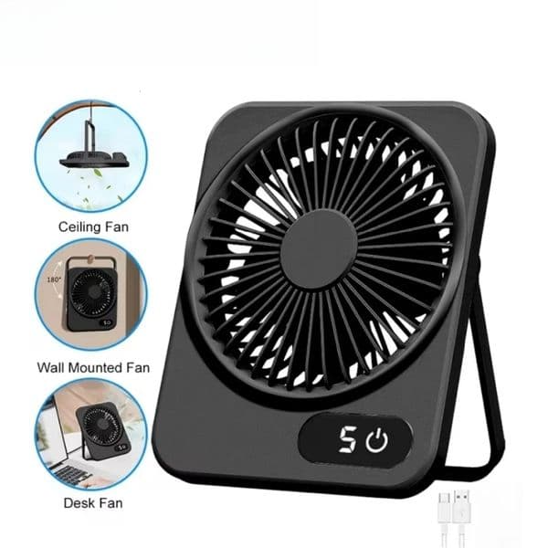2-In-1 Multifunctional Desktop Fan With Phone Holder, Portable Silent Small Fan, 180 Adjustable, Smart Digital Display, Strong