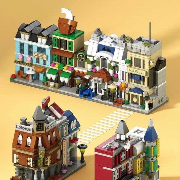 European City Street View European Architecture Shop Shopping Scene Puzzle Assembled Building Block Toys Childrens GiftsT260522