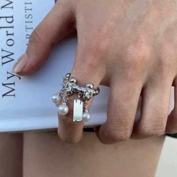 Trendy Tassel Open Ring Y2K Design High-End Luxurious Exaggerated Metal Plaque Pendant Finger Open Ring Womens Daily Jewelry L260522