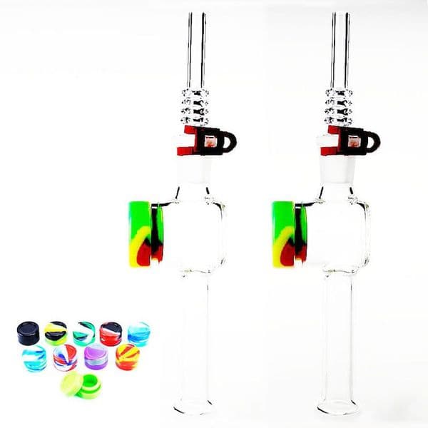 Wholesale Thick heady Clear Glass Oil Burner Pipes Kit DIY glass Collector Silicone Container Reclaimer 14mm 18mm Male for water Bongs Smoking with silicone wax box