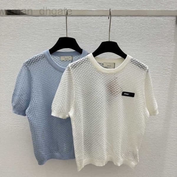 Women's Knits & Tees designer Summer new thin hollow-out round-neck letter jacquard knitted short-sleeve women's top