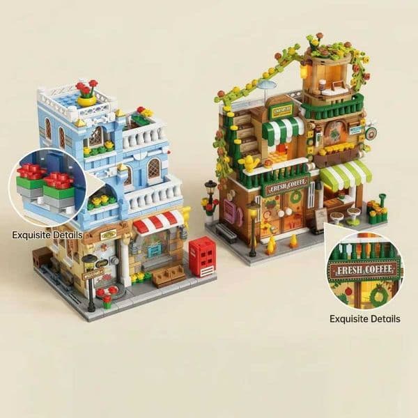 Street View Building Block Set of Coffee Shops and Hotels Creative Urban House Model Kit Collectible Mini Building Block Toys Z260522