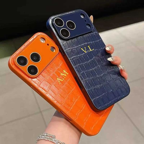 Cust Name Hot Embossed Crocodile Pattern Faux Leather Case for iPhone 13 14 15 16 17 Pro Max 17 Air with Lens FilmJ260522