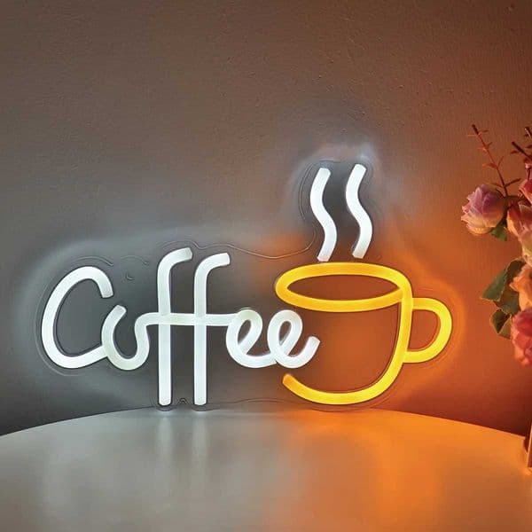 Coffee Neon Sign Love Letter with Cup LED Wall Neon Art Signboard for Coffee Shop Kitchen Restaurant Bar Decoration USB Powered L260522