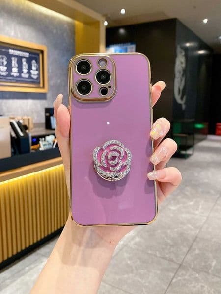Luxury Diamond Flower Shaped Holder Phone Case For iPhone 17 16 15 Plus 14 13 12 11 Pro Max X XS XR Back CoverJ260522