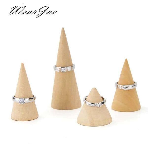 Vintage Natural Unpainted Wood Finger Cone Ring Holder Bague Jewelry Display Stand Organizer Storage Rack Showcase for Exhibit 26W0522