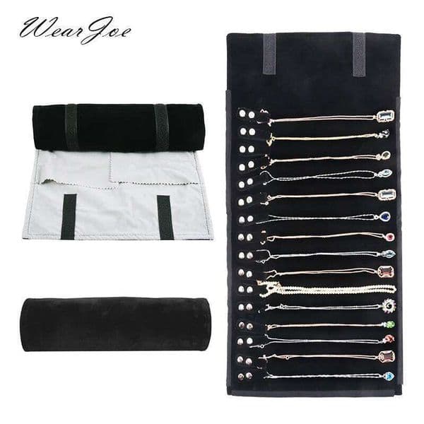 Luxury Velvet Chain Jewelry Storage Roll Bag Pendant Necklace Organizer Pouch Watch Bracelet Display Holder Travel Case Portable 26W0522