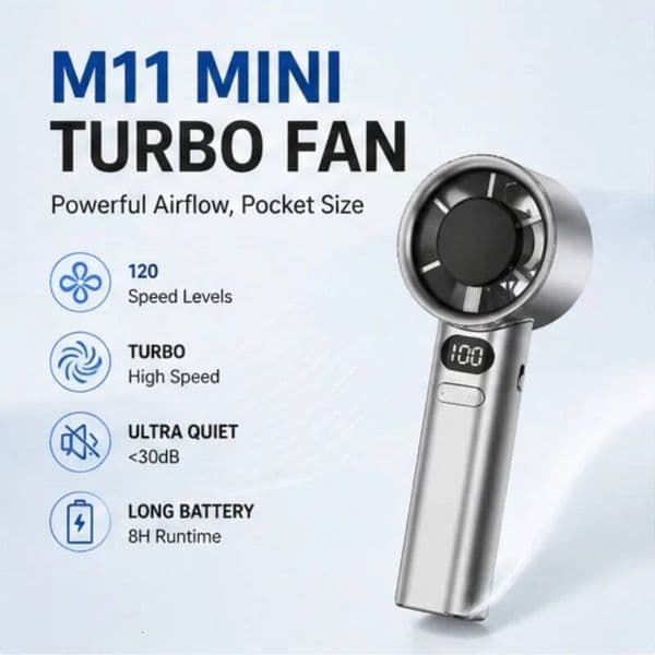 Handheld High-Speed Portable Turbofan USB Rechargeable Electric Fan Digital Display 120 Speeds Infinitely Adjustable