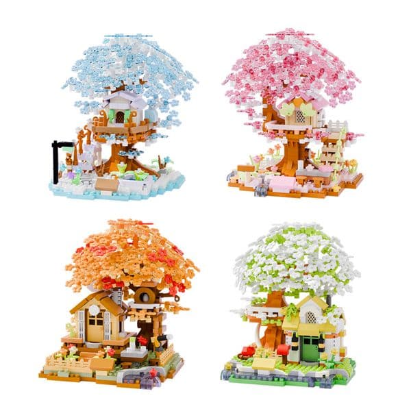 Free shipping Cherry Blossom Tree House Street Scene Building Block Model Ornament Educational Toy for Children Gift