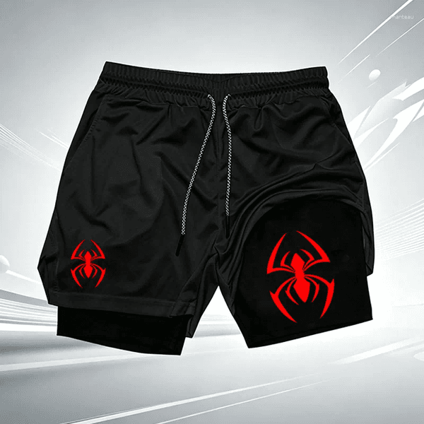 Men's Shorts Red 2-in-1 Compression Gym Men Quick Dry Liner Workout Training Running Sports Athletic Casual Wx201