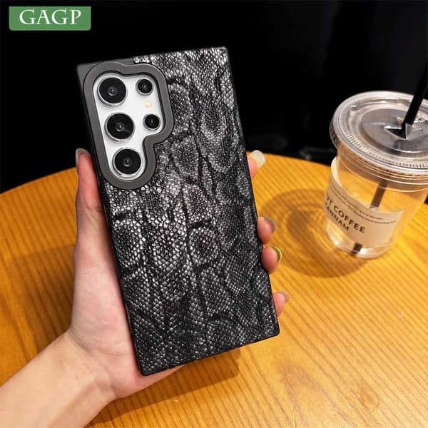 Leather Snake for Magnetic Case for Galaxy S25 S24 S25 tra S22 S23 Plus Magnetic Wireless Charging Soft Silicone CoverJ260522