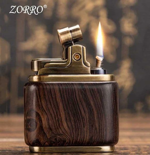 Zorro Pure Copper Kerosen Lighter Handmade Wood Shell Press Ignition Old Nostalgic Sandalwood Ebony Lighter Men Smoking Gift L260522