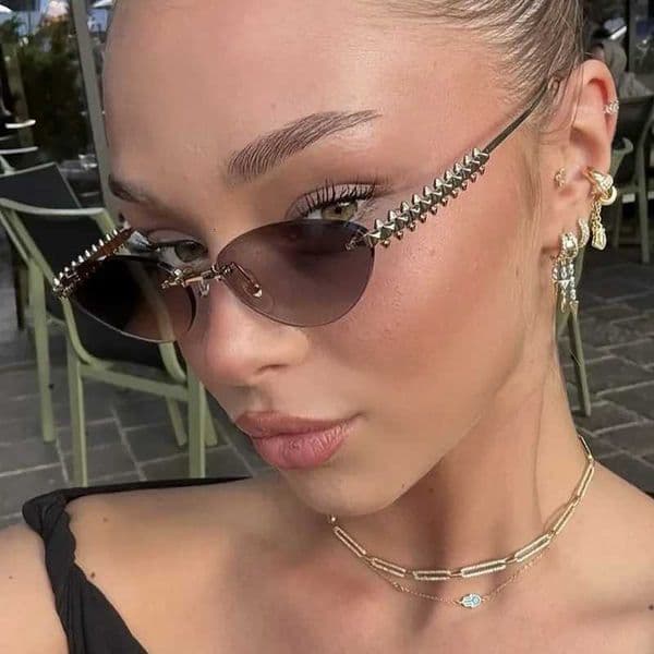 Cycling 1/2pcs Frameless Metal Cat Eye Fashion Sunglasses Triangle Rivets Personalized Womens Sunglasses Outdoor Travel Eyewear H260522