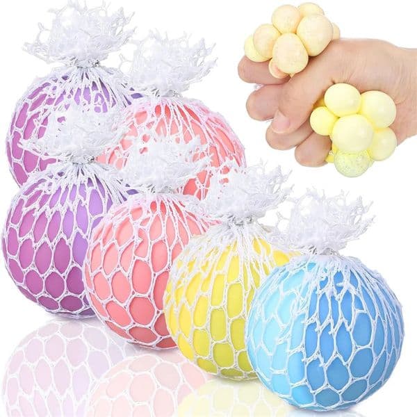 Colorful Mesh Grape Squeeze Balls Rainbow Squishy Ball Sensory Stress Fidget Toys for Relief Office Birthday Gift w260522