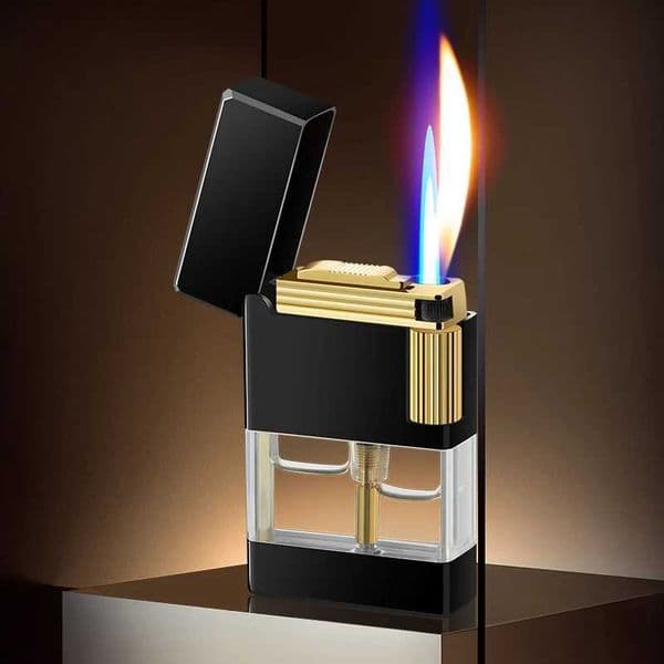 2 In 1 Metal Butane Gas Lighter Transparent Oil Tank Jet Fire Open Flame Switch Grinding Wheel Ignite Smoke Accesories Gadgets L260522
