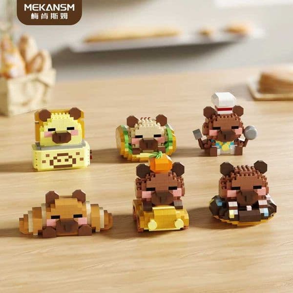 New Capybara Baking Bear Doll Building Blocks Assembled CHIldrens Educational Toys Creative Desktop Ornament Gift Z260522