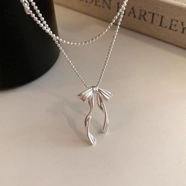 High Quality Ouni Han Ballet Style Bow Necklace Fashion Niche Design Sense Temperament Sweet Earrings for Women