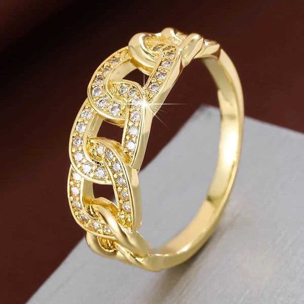 Cuban Link Chain Ring Womens Bling Charm Synthetic Zirconia Ring Jewelry Party Accessories H260521