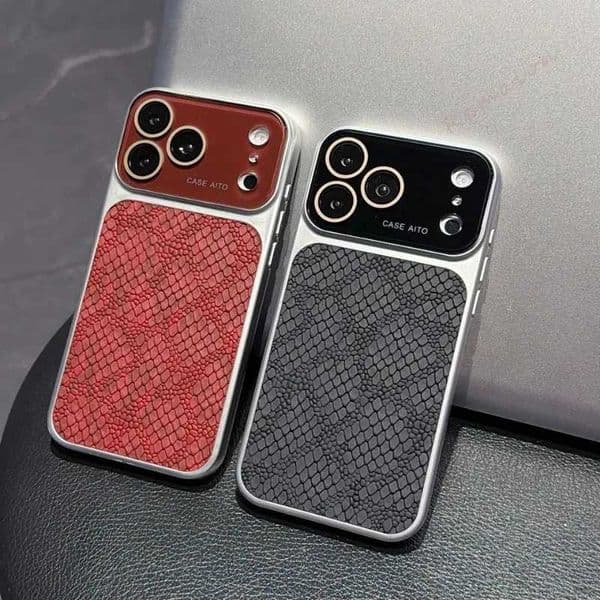 Luxury Big Window Matte Phone Case For iPhone 17 Air 13 14 15 16 Pro Max Crocodile Leather Shockproof Len Camera Protector CoverJ260522