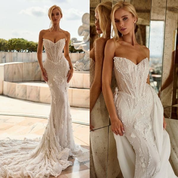 Gorgeous Wedding Dresses Sweetheart Appliques Lace Mermaid Bridal Gowns Customized Backless Sweep Train Robe De Mariee
