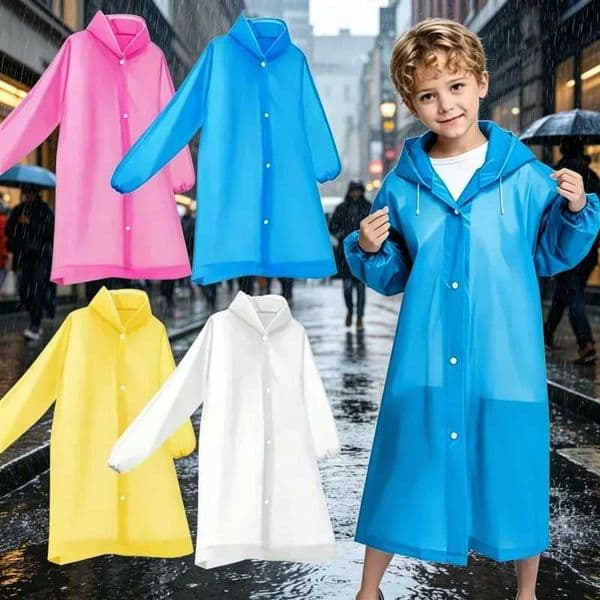 EVA Transparent One Piece Waterproof Kids Raincoat Lightweight Hooded Poncho Outdoor Travel Portable Thick Rain Protection Coat L260522WEUV