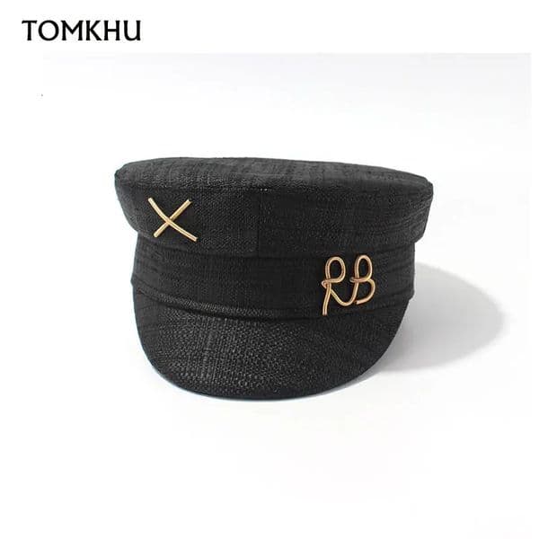 Fashion Beret RB Letter Military Hats For Women Casual Travel High Quality Black Raffia Straw Flat Top Hat Baseball Cap 260521