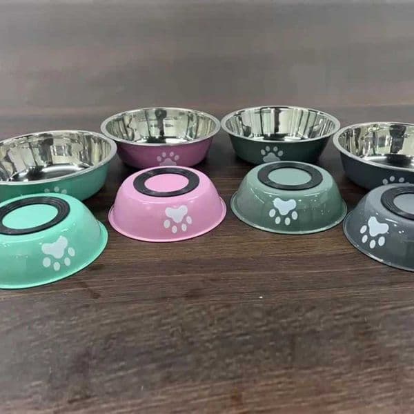 New stainless steel dog basin paw print pet supplies cat bowl dog bowl silicone anti-slip design pet drinking water feeding bowl C2605221