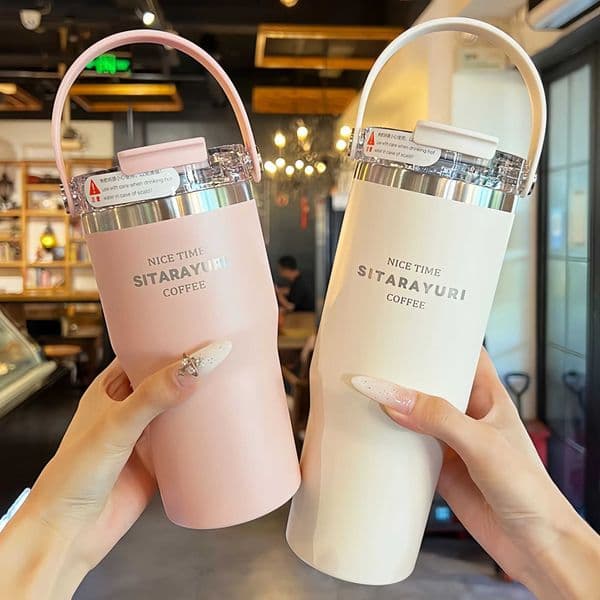 21oz/31oz Stainless Steel Tumbler with Straw Insulated Thermos Coffee Cup with Handle Water Bottle Travel Car Cups Copo Termo T260520